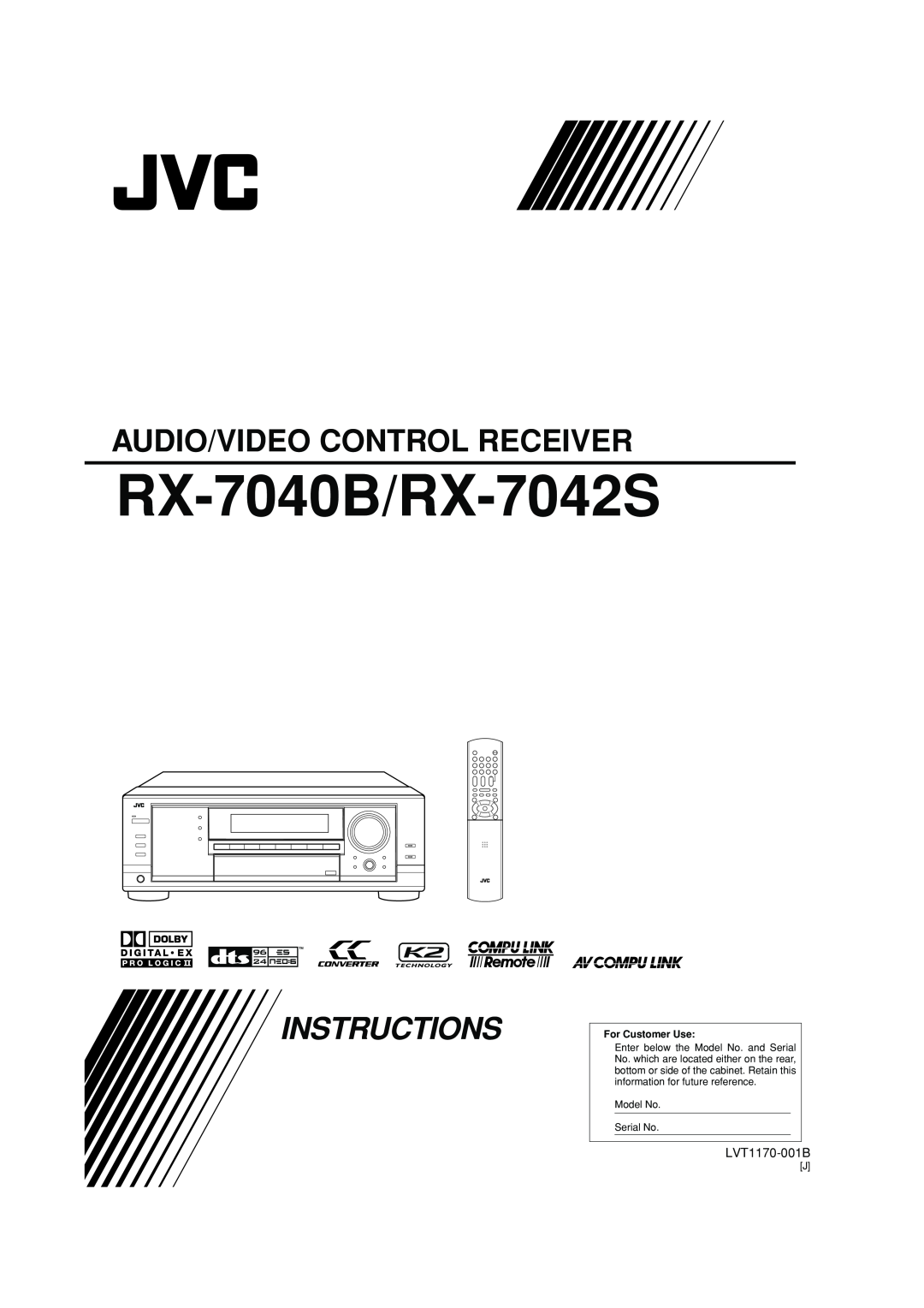 JVC manual RX-7040B/RX-7042S, Audio/Video Control Receiver, Instructions, LVT1170-001B 