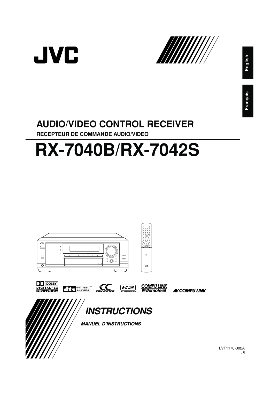 JVC Recepteur De Commande Audio/Video, English Français, RX-7040B/RX-7042S, Audio/Video Control Receiver, Instructions 