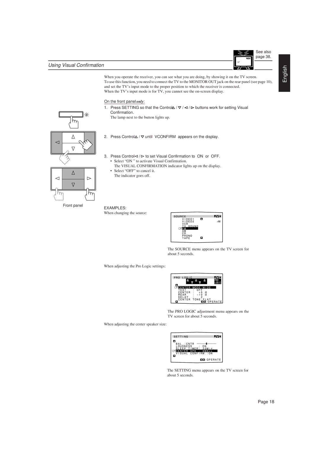 JVC RX-730R manual Using Visual Confirmation, Examples 