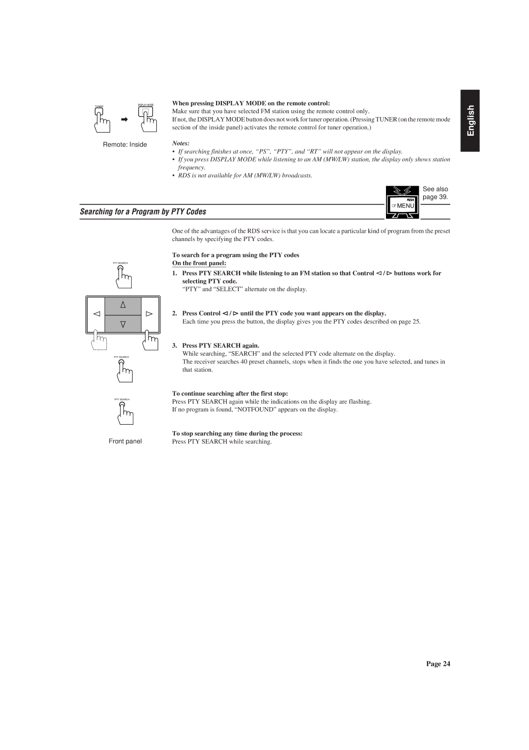 JVC RX-730R manual Searching for a Program by PTY Codes 