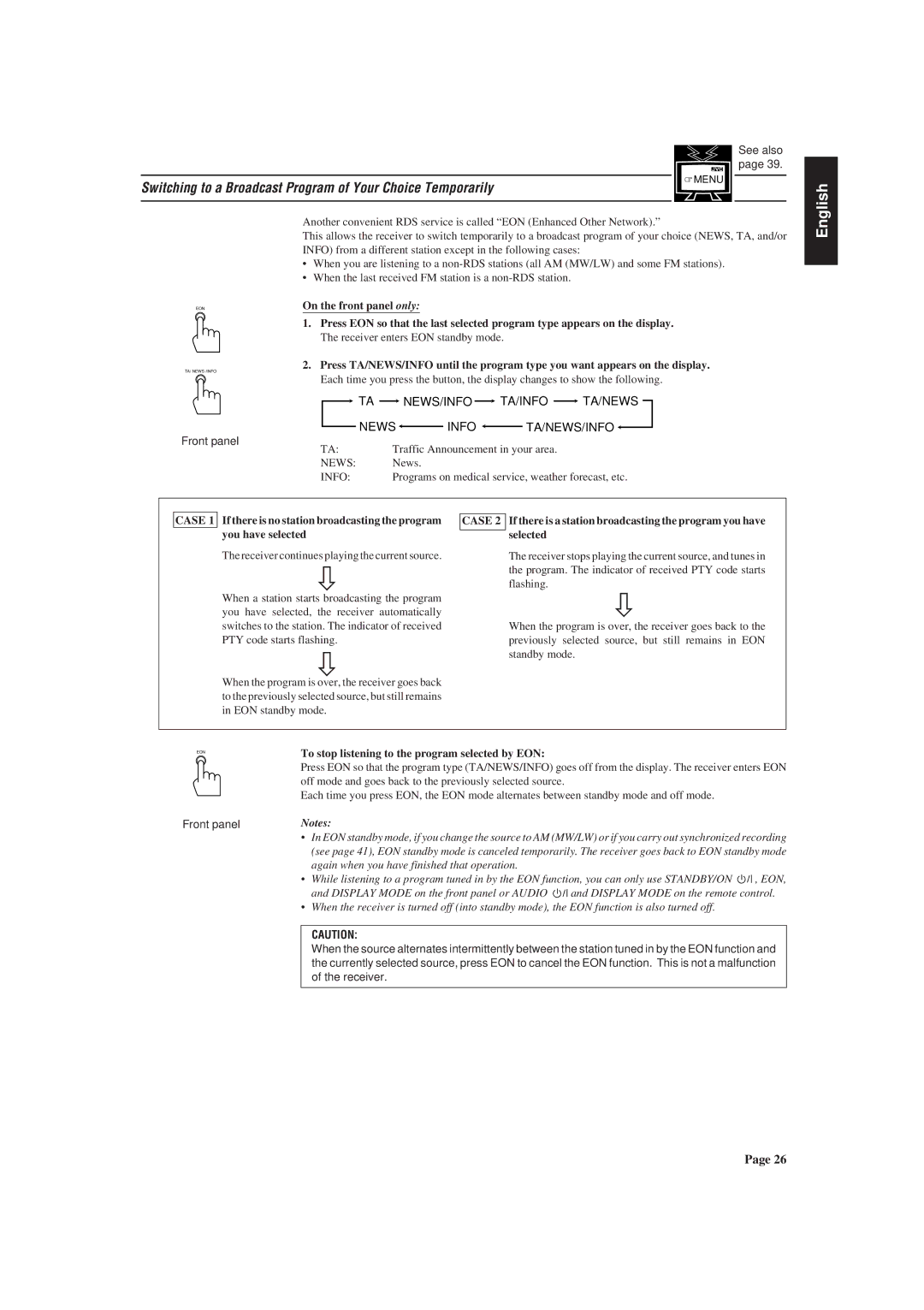 JVC RX-730R manual Switching to a Broadcast Program of Your Choice Temporarily, Ta News/Info Ta/Info Ta/News, Case 