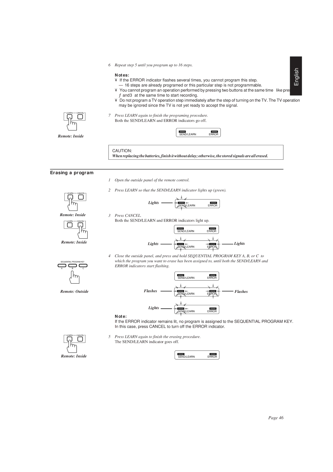 JVC RX-730R manual Erasing a program, Repeat until you program up to 16 steps, Press Cancel 