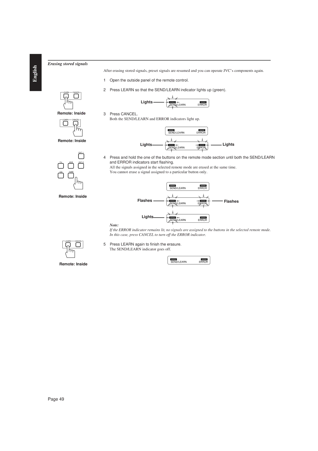 JVC RX-730R manual Erasing stored signals, Press Cancel 