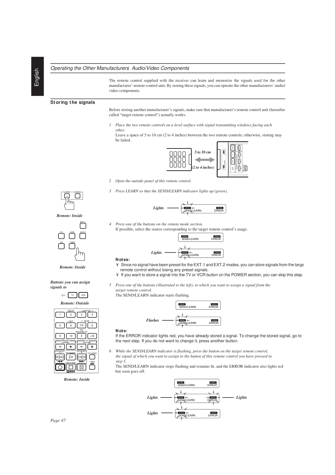 JVC RX-730RBK manual Operating the Other Manufacturers’ Audio/Video Components, Storing the signals 