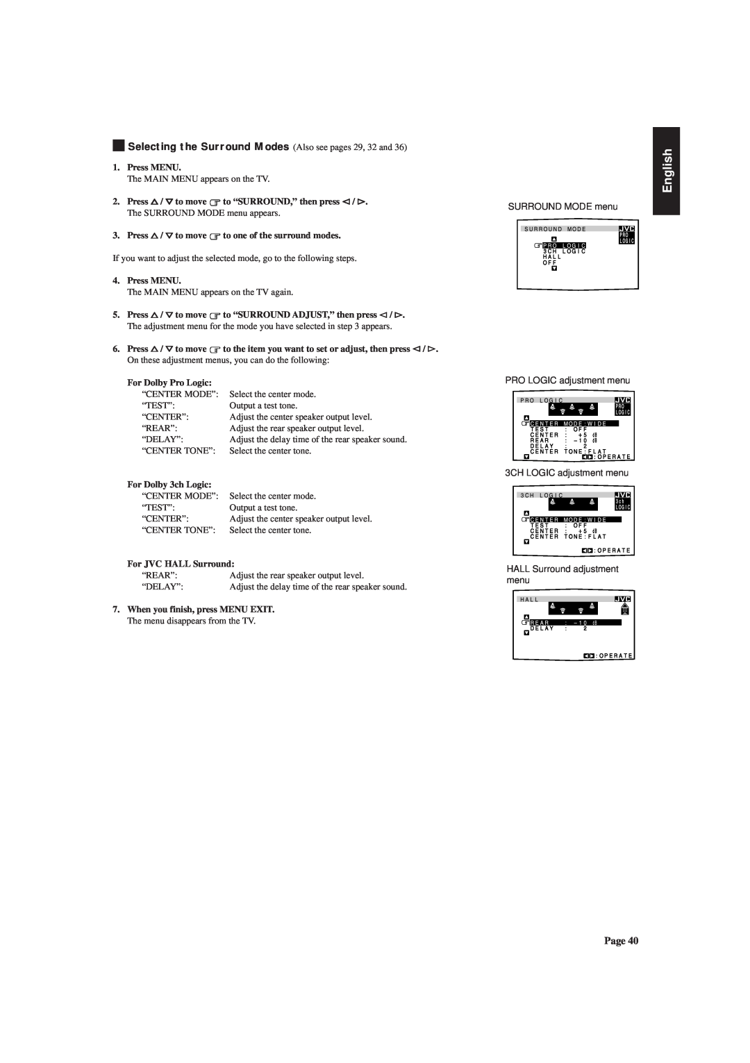 JVC RX-730RBK manual English, Press MENU 