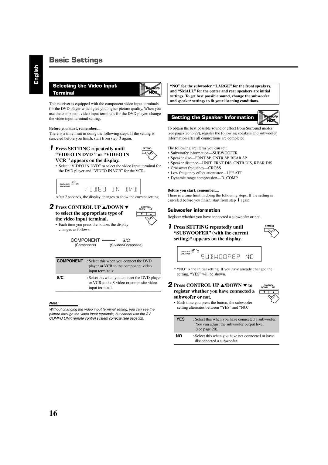 JVC RX-7520VBK manual Basic Settings, Setting the Speaker Information Remote 