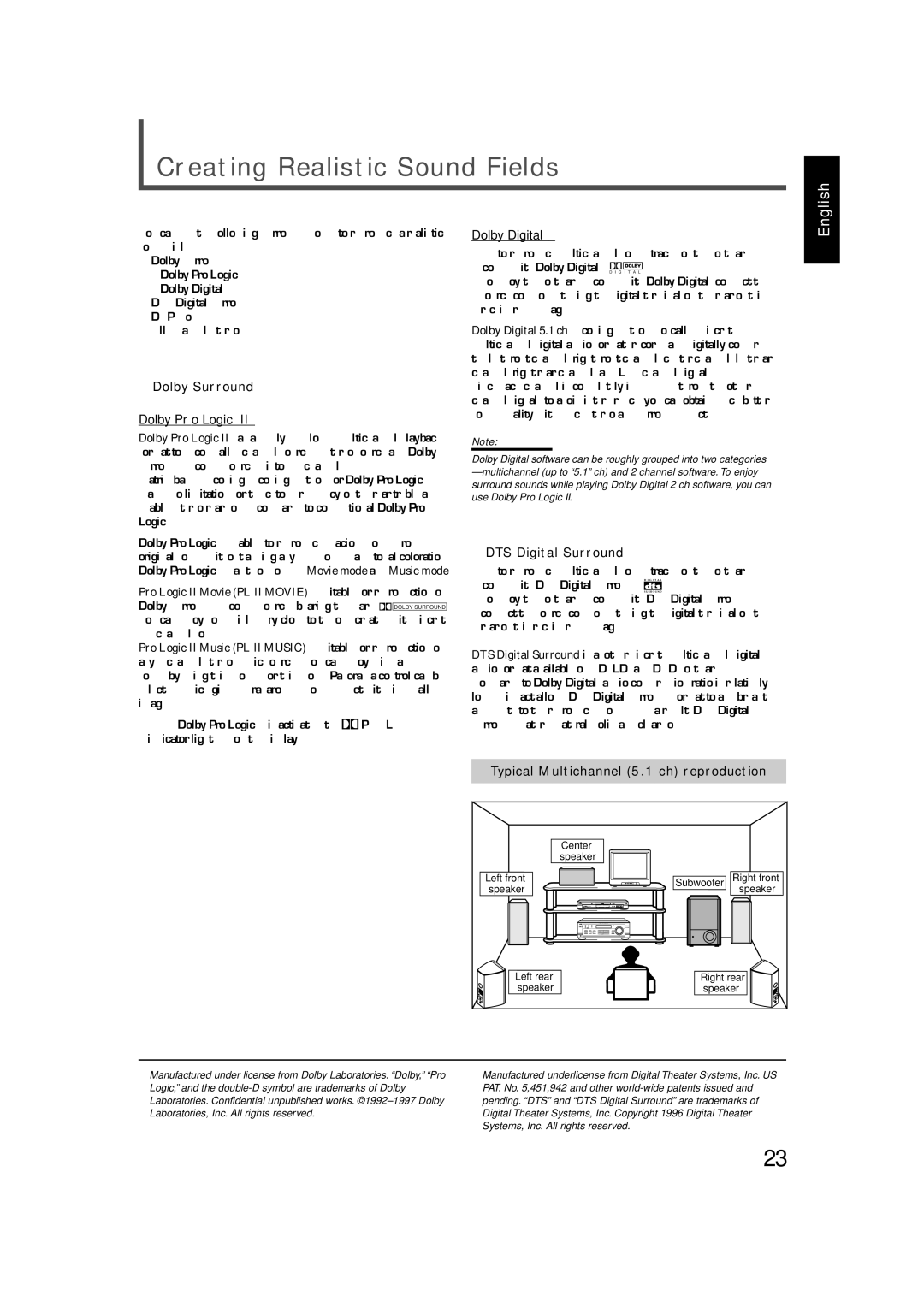 JVC RX-7520VBK manual Creating Realistic Sound Fields, Dolby Surround, DTS Digital Surround 