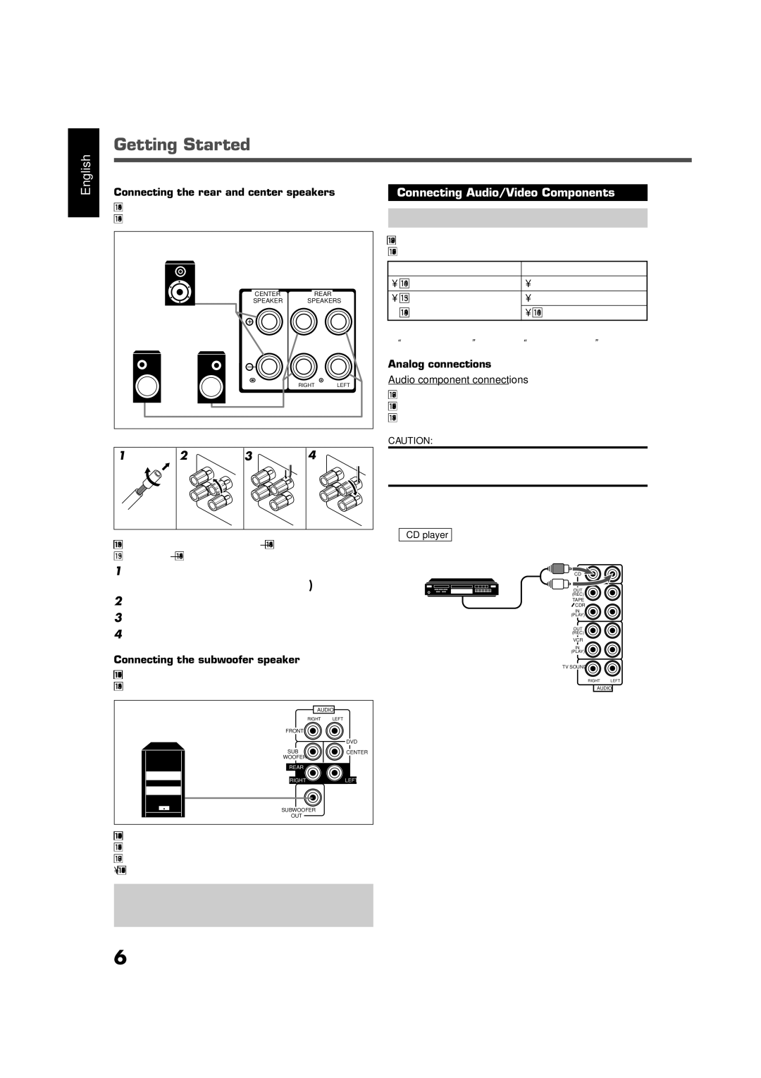 JVC RX-7520VBK manual Connecting Audio/Video Components, Connecting the rear and center speakers 