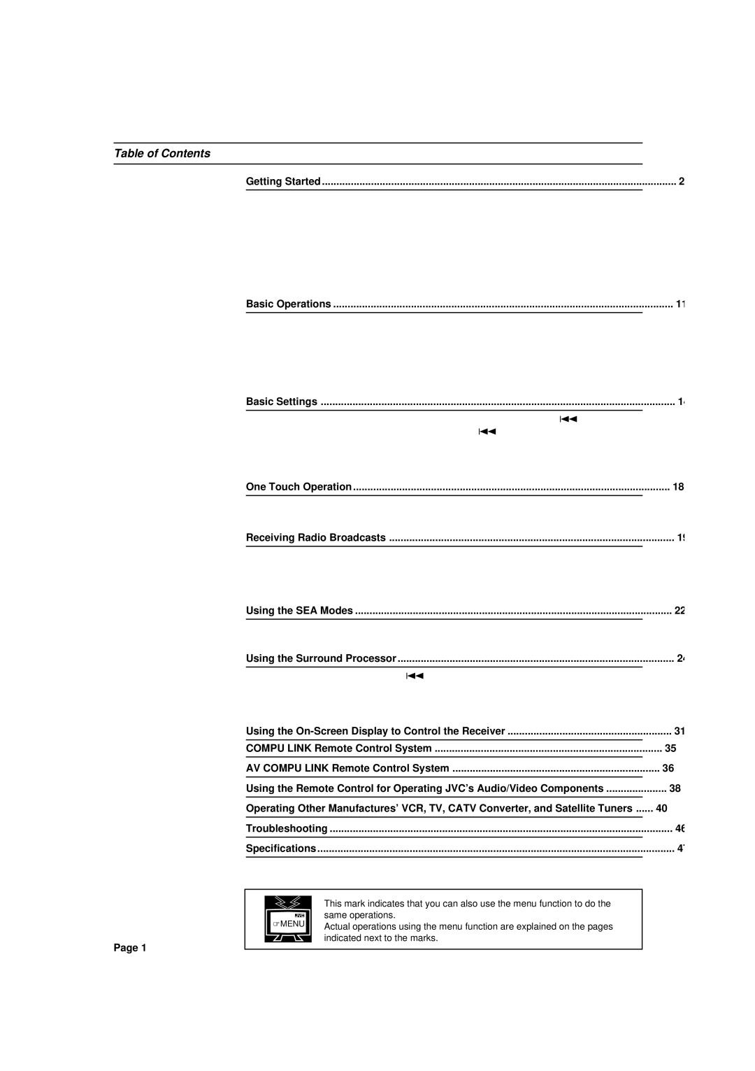 JVC RX-772VBK manual Table of Contents 