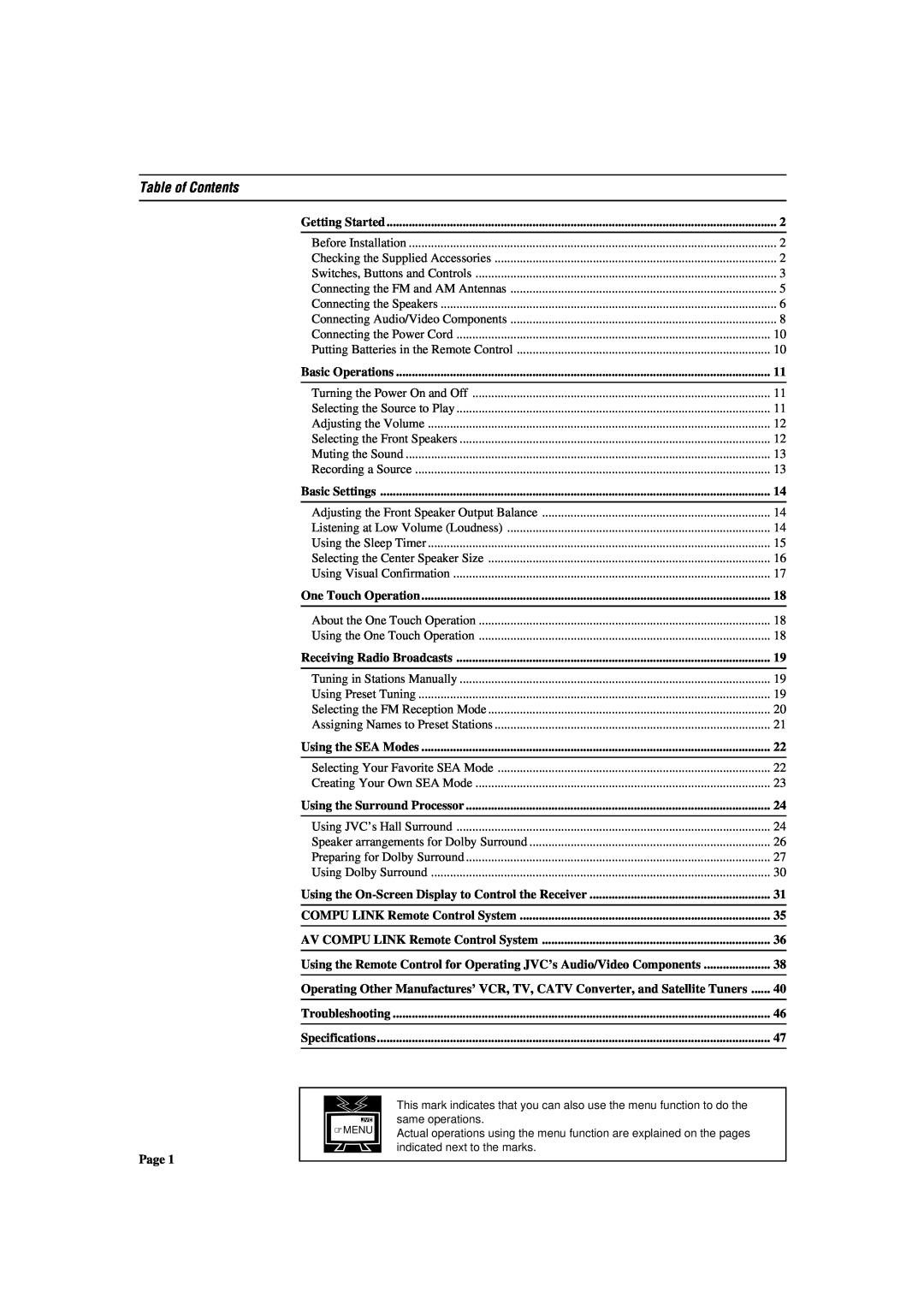 JVC RX-772VBK manual Table of Contents 