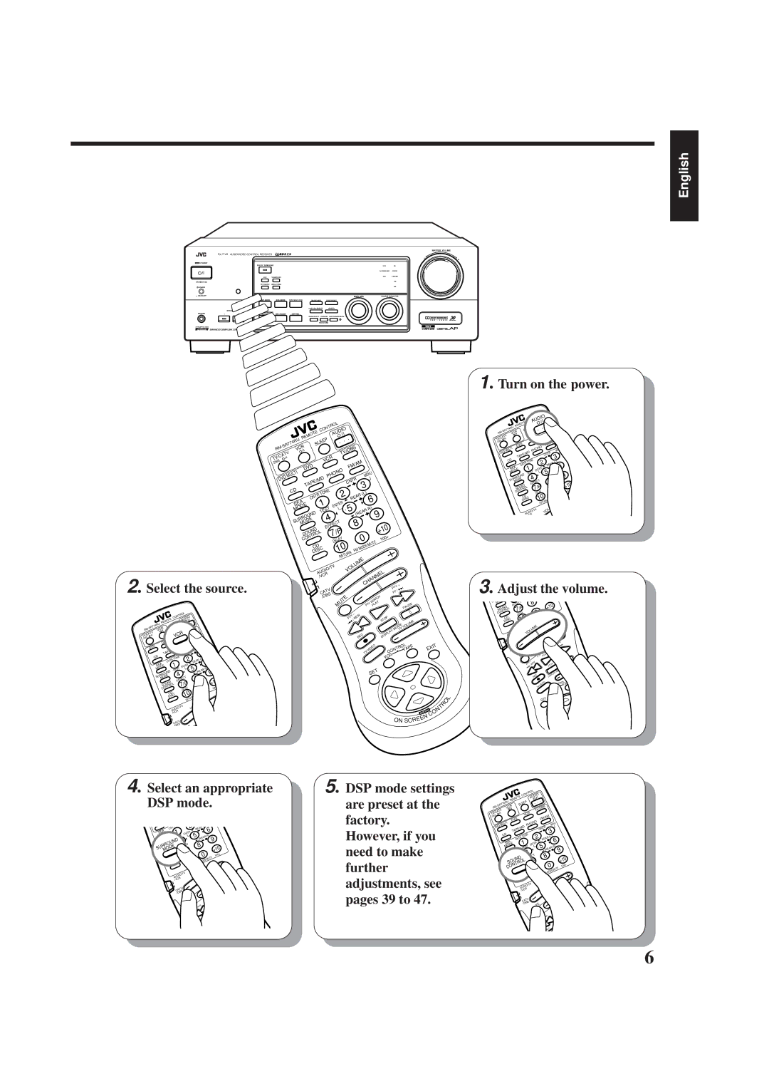 JVC RX-774RBK manual Turn on the power Select the source 