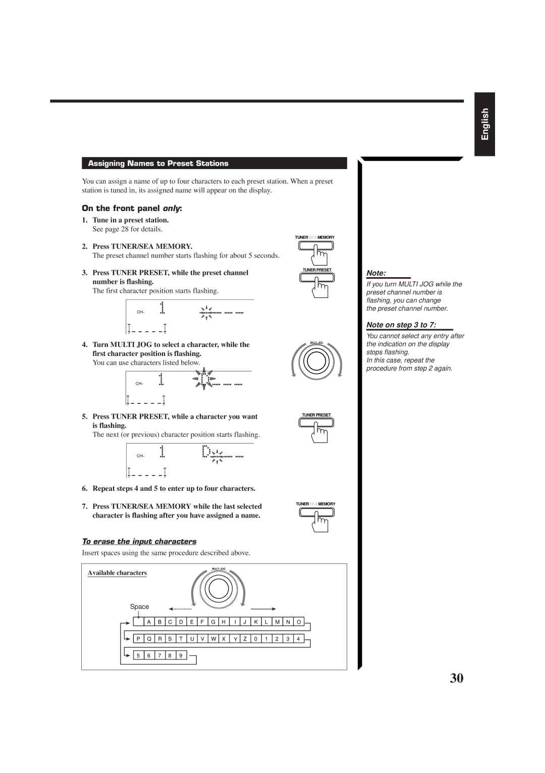 JVC RX-774RBK manual Assigning Names to Preset Stations, Tune in a preset station. See page 28 for details 