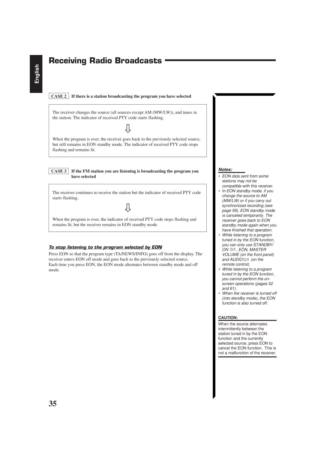 JVC RX-774RBK manual To stop listening to the program selected by EON 