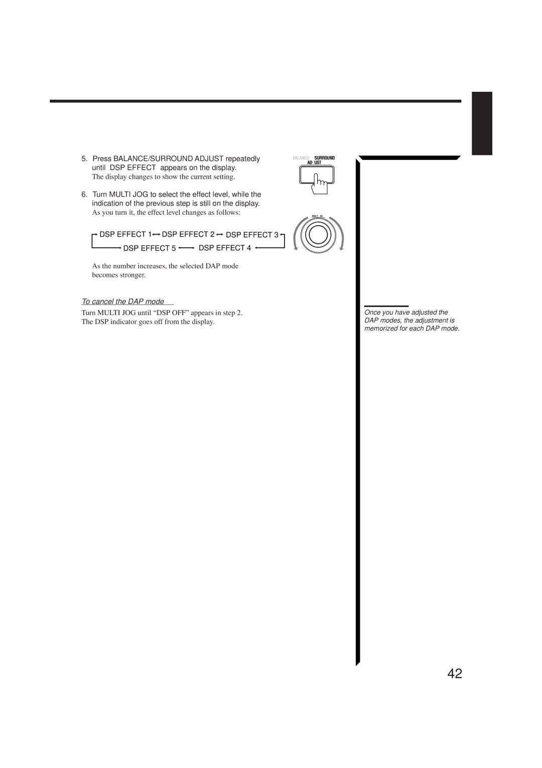 JVC RX-774RBK manual To cancel the DAP mode 