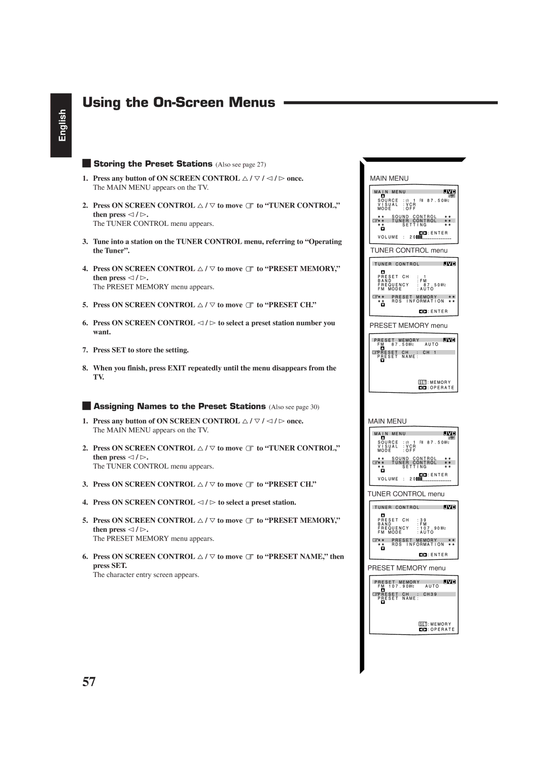 JVC RX-774RBK manual Storing the Preset Stations Also see, Assigning Names to the Preset Stations Also see 