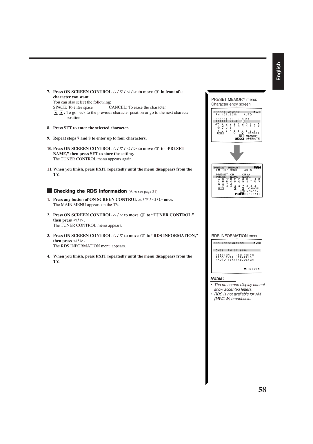 JVC RX-774RBK manual Checking the RDS Information Also see, RDS Information menu appears 