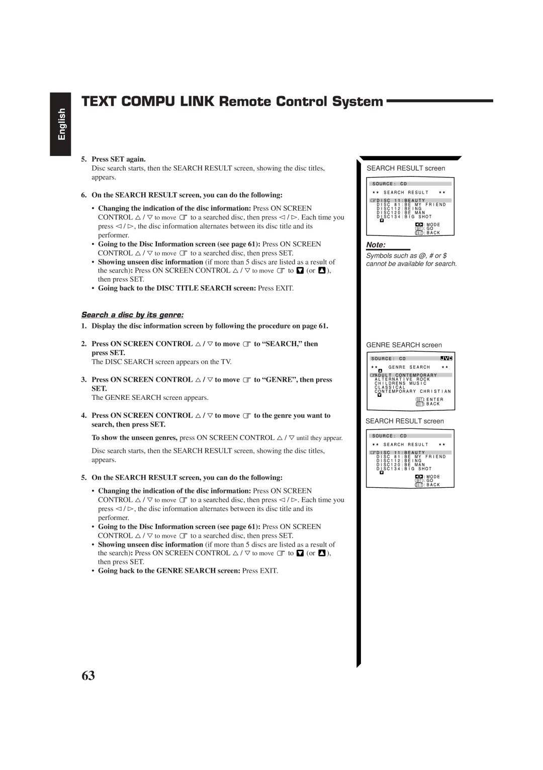 JVC RX-774RBK manual Going back to the Disc Title Search screen Press Exit, Search a disc by its genre 