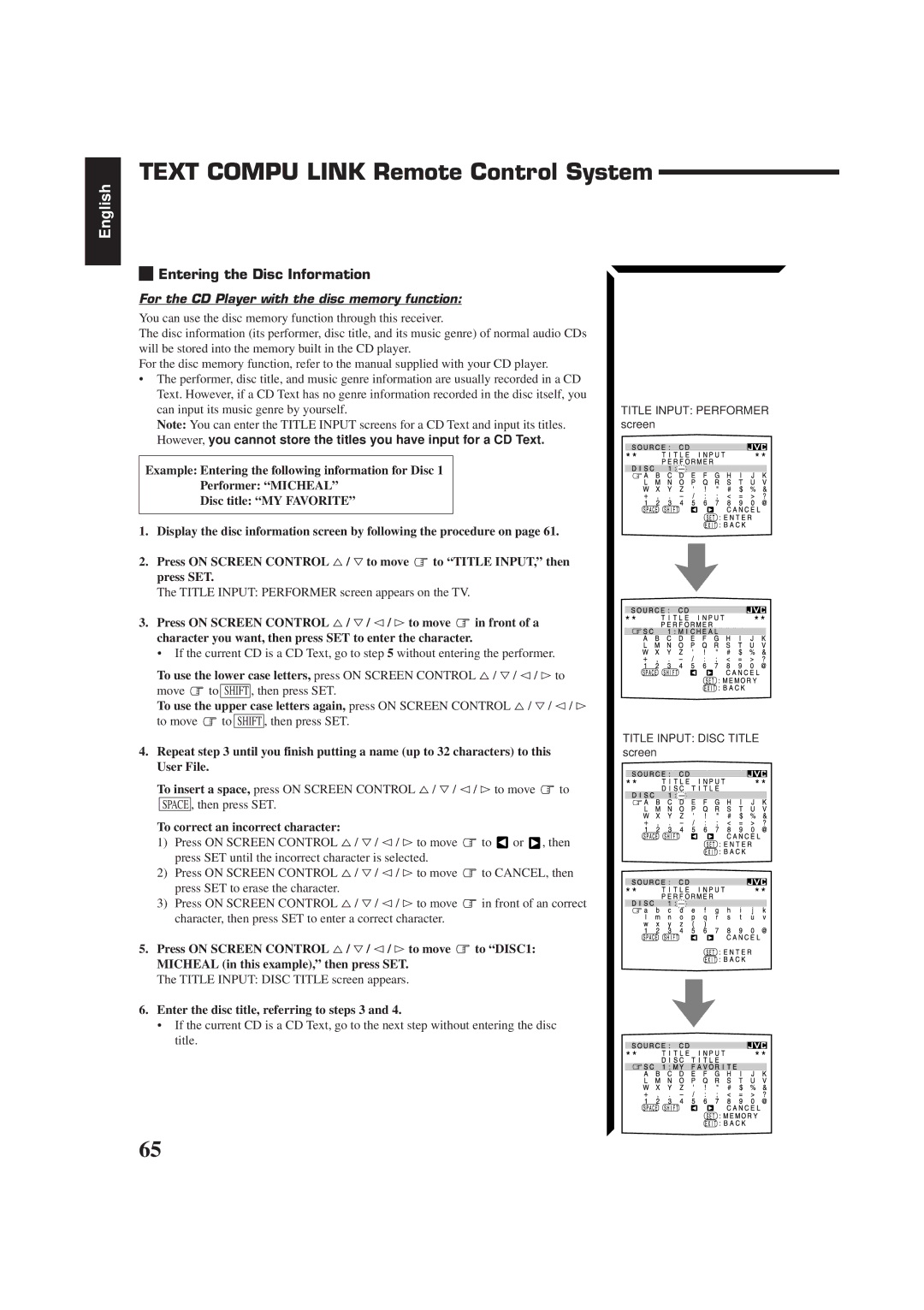 JVC RX-774RBK manual Entering the Disc Information, For the CD Player with the disc memory function 