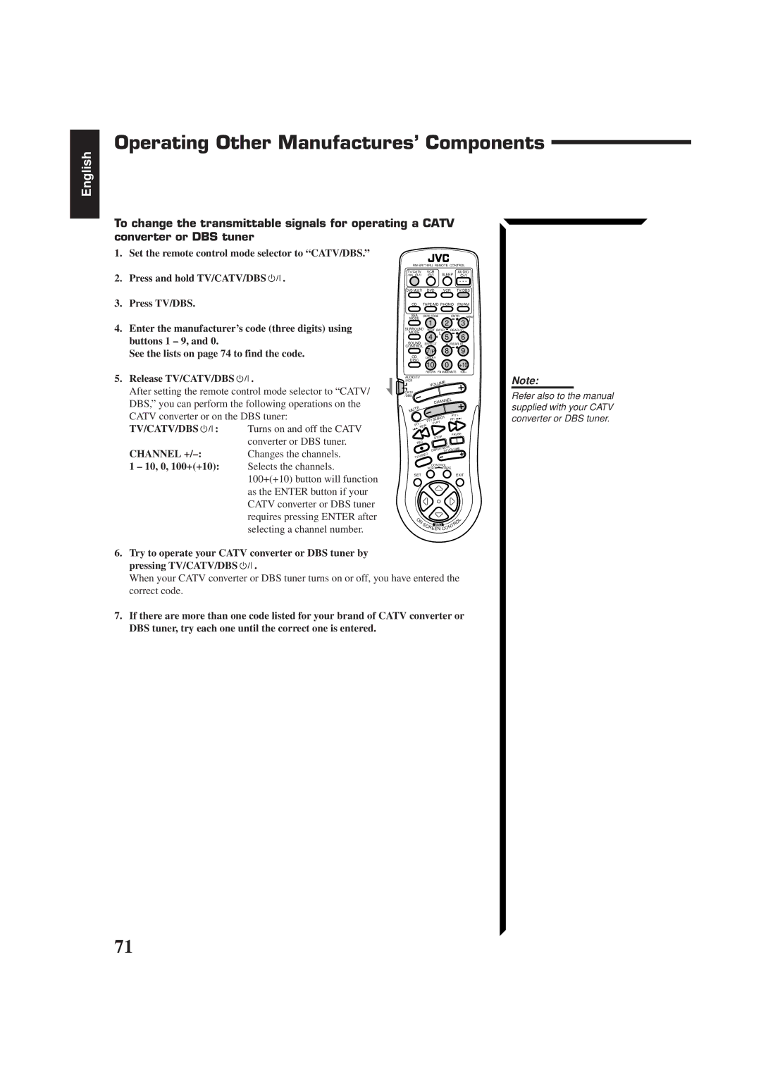 JVC RX-774RBK manual Operating Other Manufactures’ Components, 10, 0, 100++10 