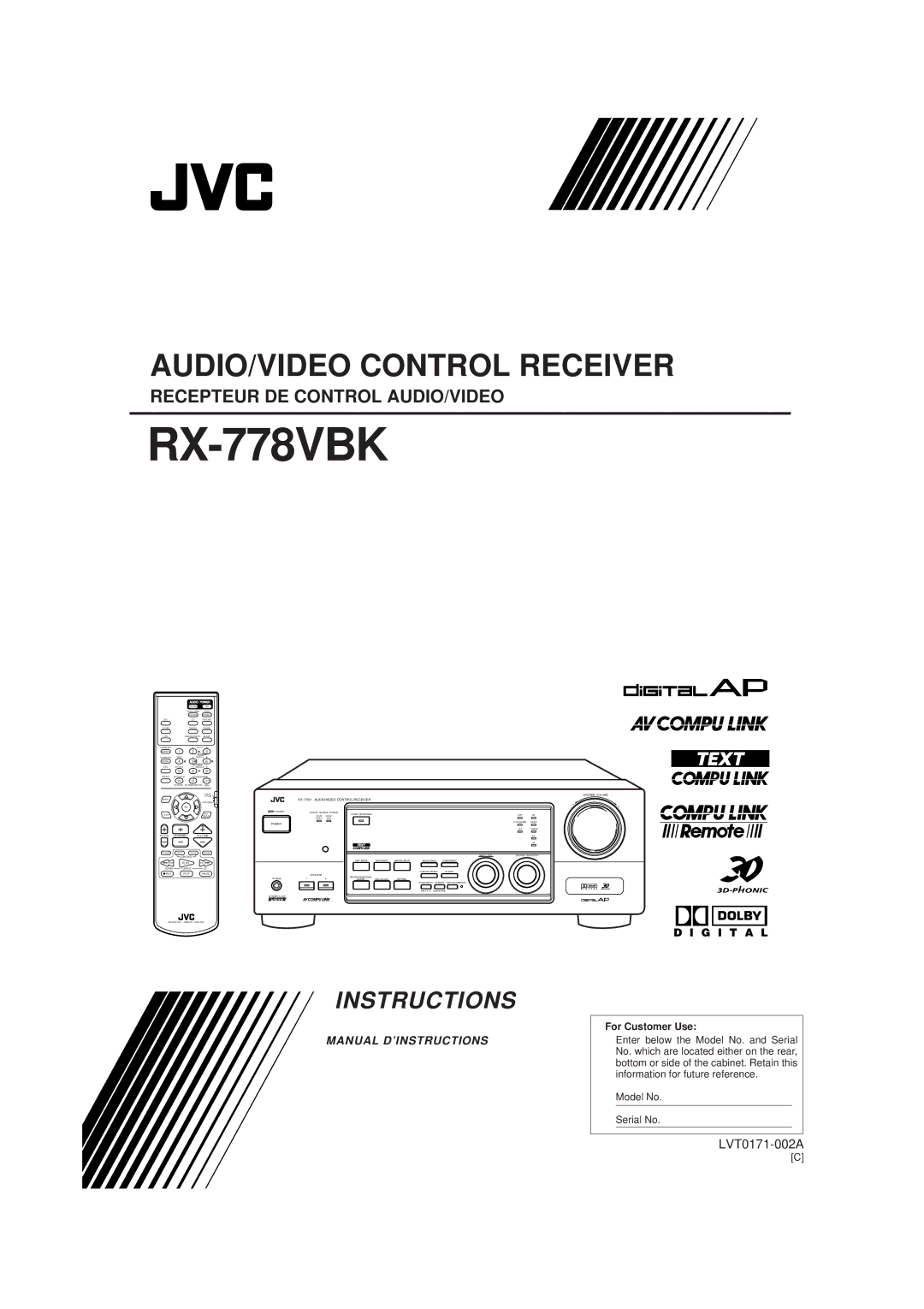 JVC RX-778VBK manual 