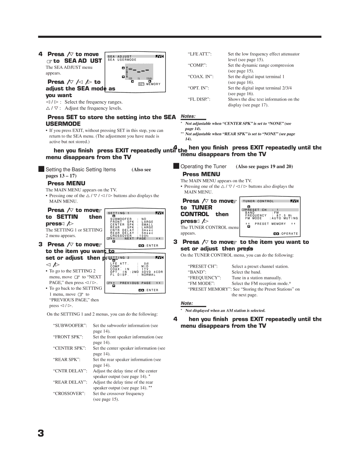 JVC RX-8000VBK Press %/ Þ/ @/ #to adjust the SEA mode as you want, Press SET to store the setting into the SEA Usermode 