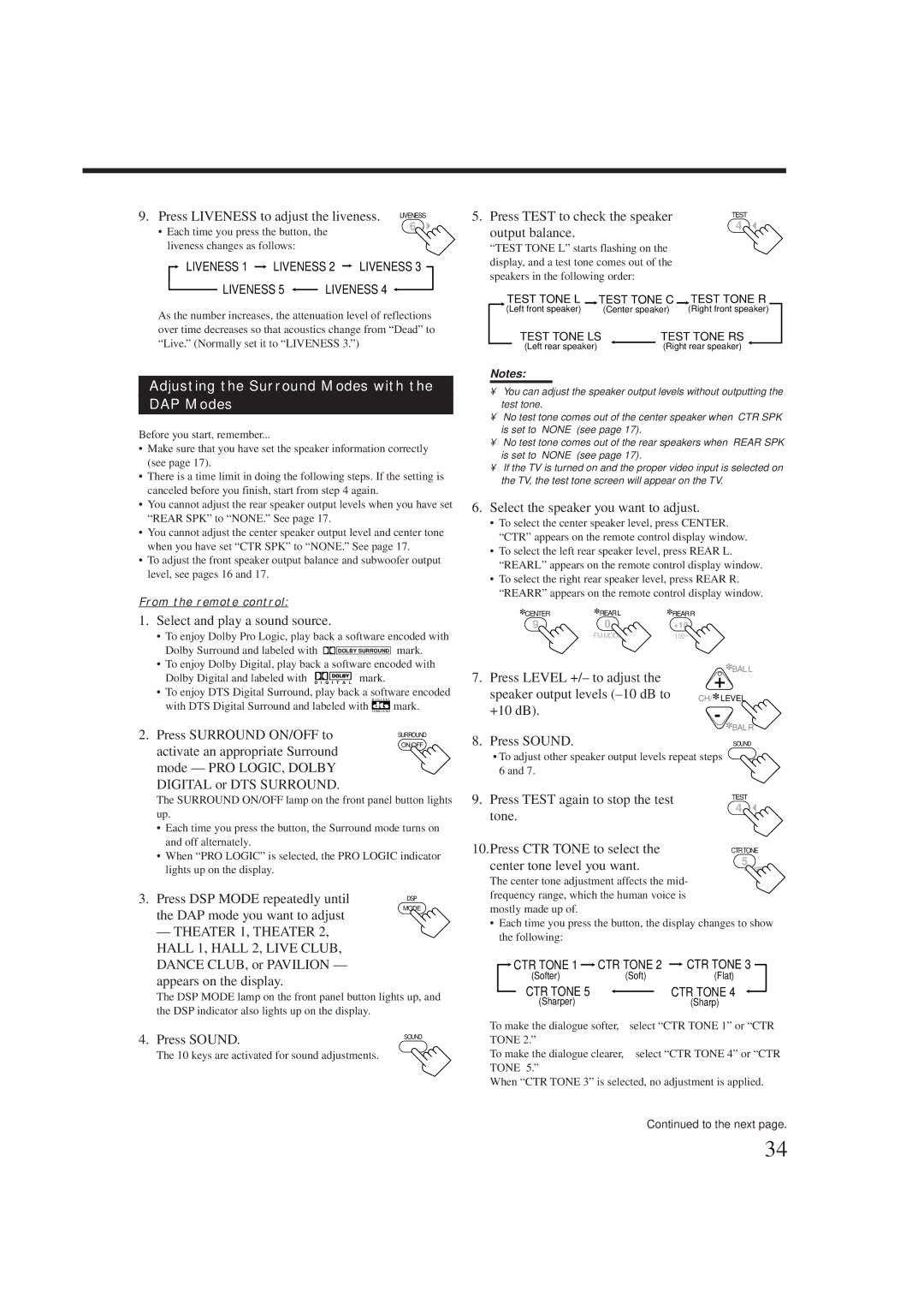 JVC RX-8012RSL, RX-8010RBK manual Adjusting the Surround Modes with DAP Modes 