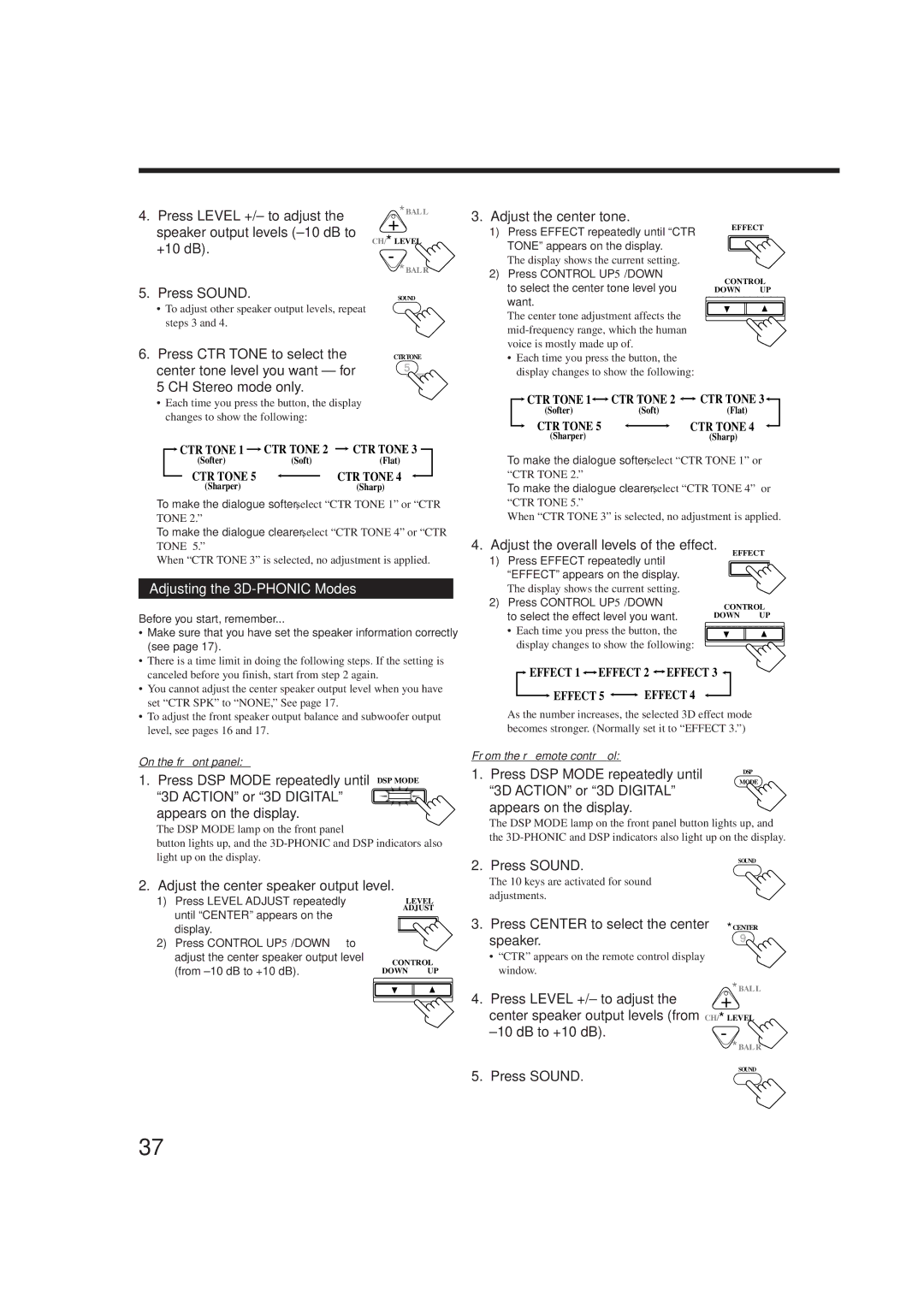 JVC RX-8010RBK, RX-8012RSL manual Adjusting the 3D-PHONIC Modes 