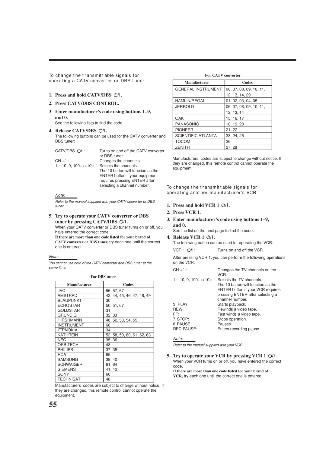 JVC RX-8010RBK, RX-8012RSL manual Release CATV/DBS, Release VCR, Try to operate your VCR by pressing VCR 