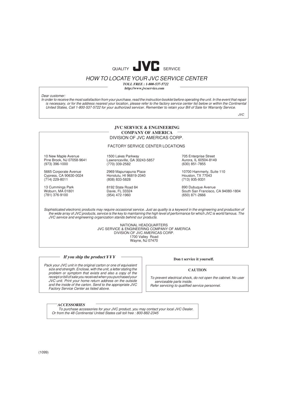 JVC rx-8010vbk manual 781 954 650, Valley Road Wayne, NJ, 1099 