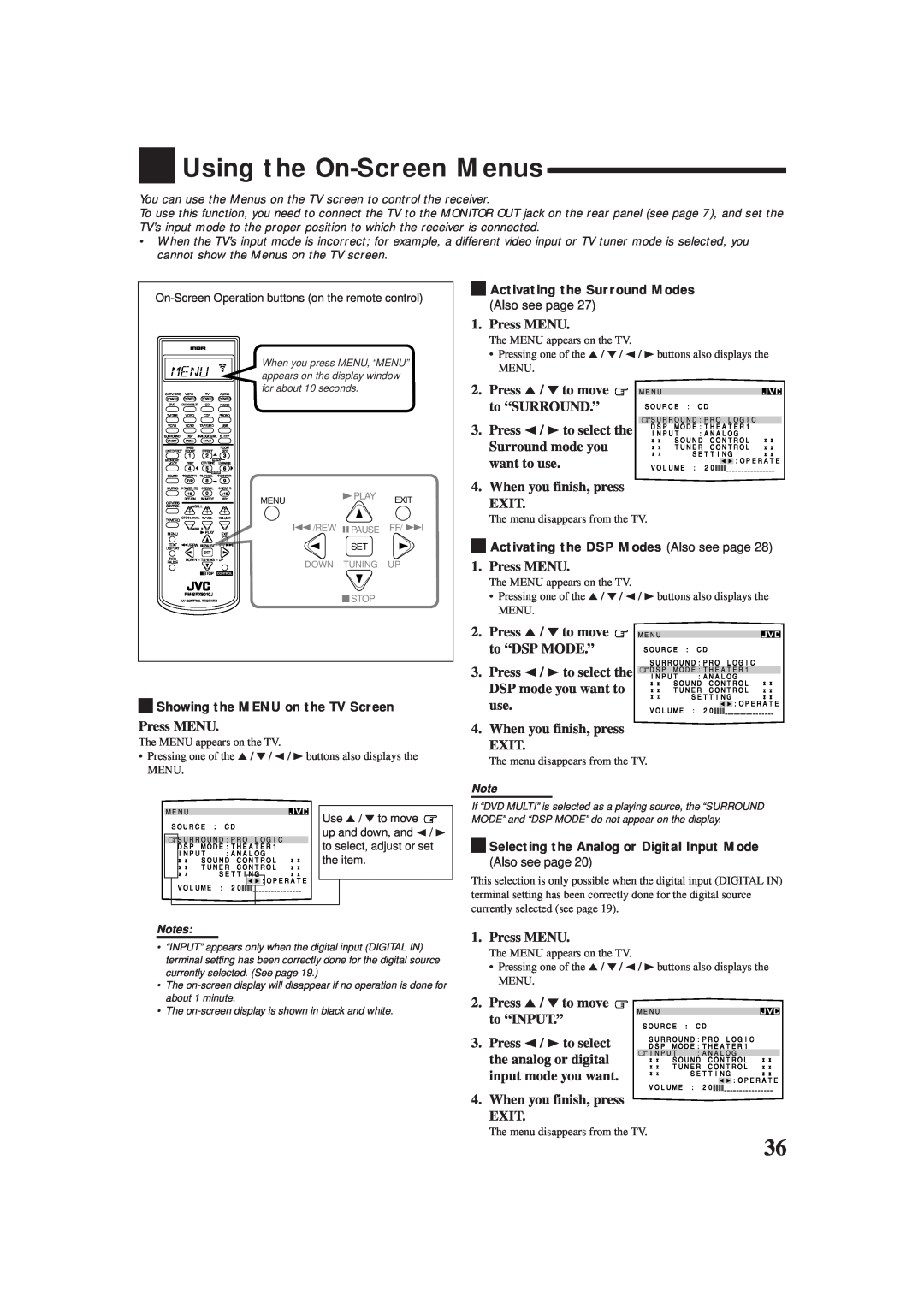 JVC rx-8010vbk manual Using the On-ScreenMenus 