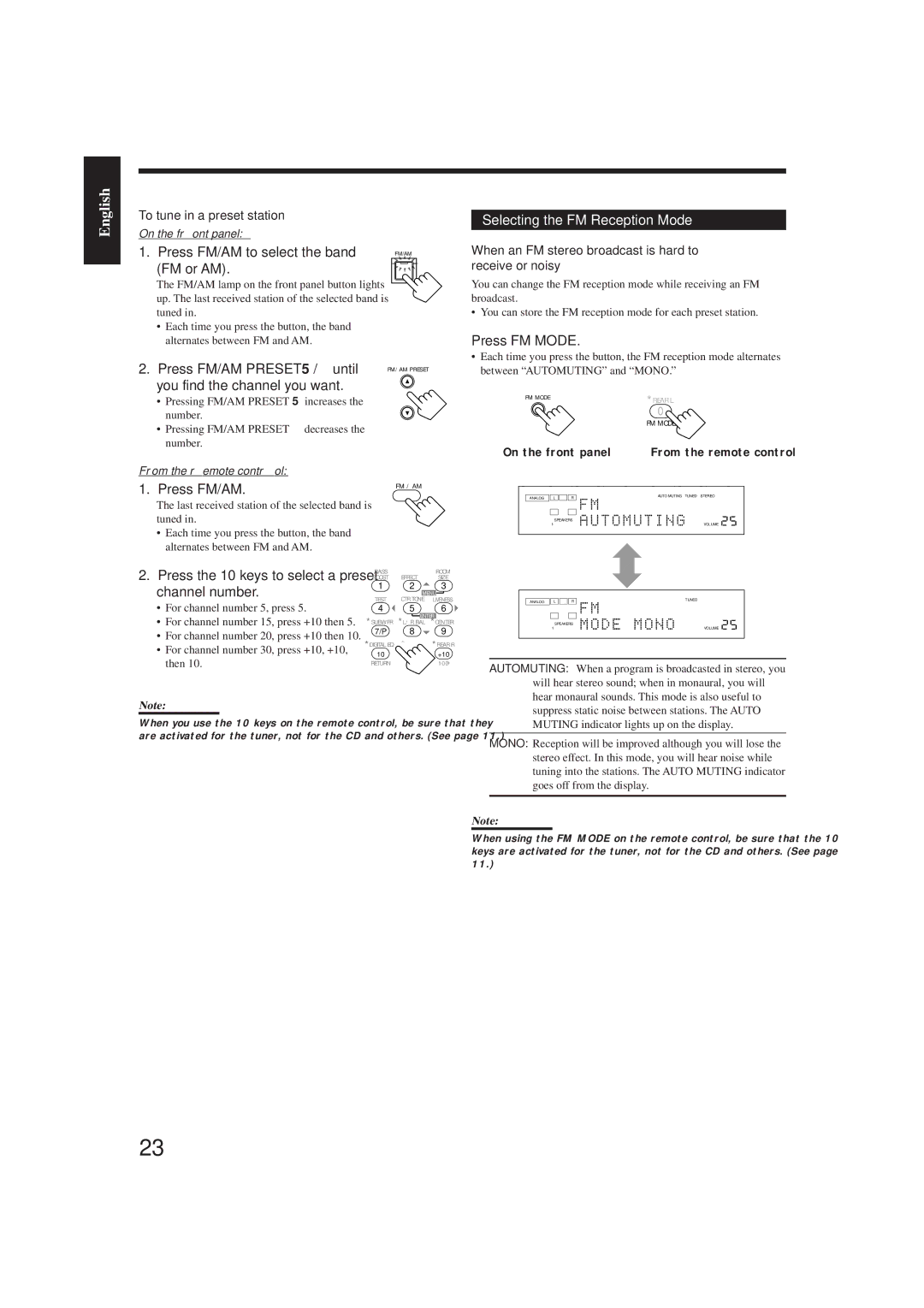 JVC RX-8012VSL manual Selecting the FM Reception Mode 