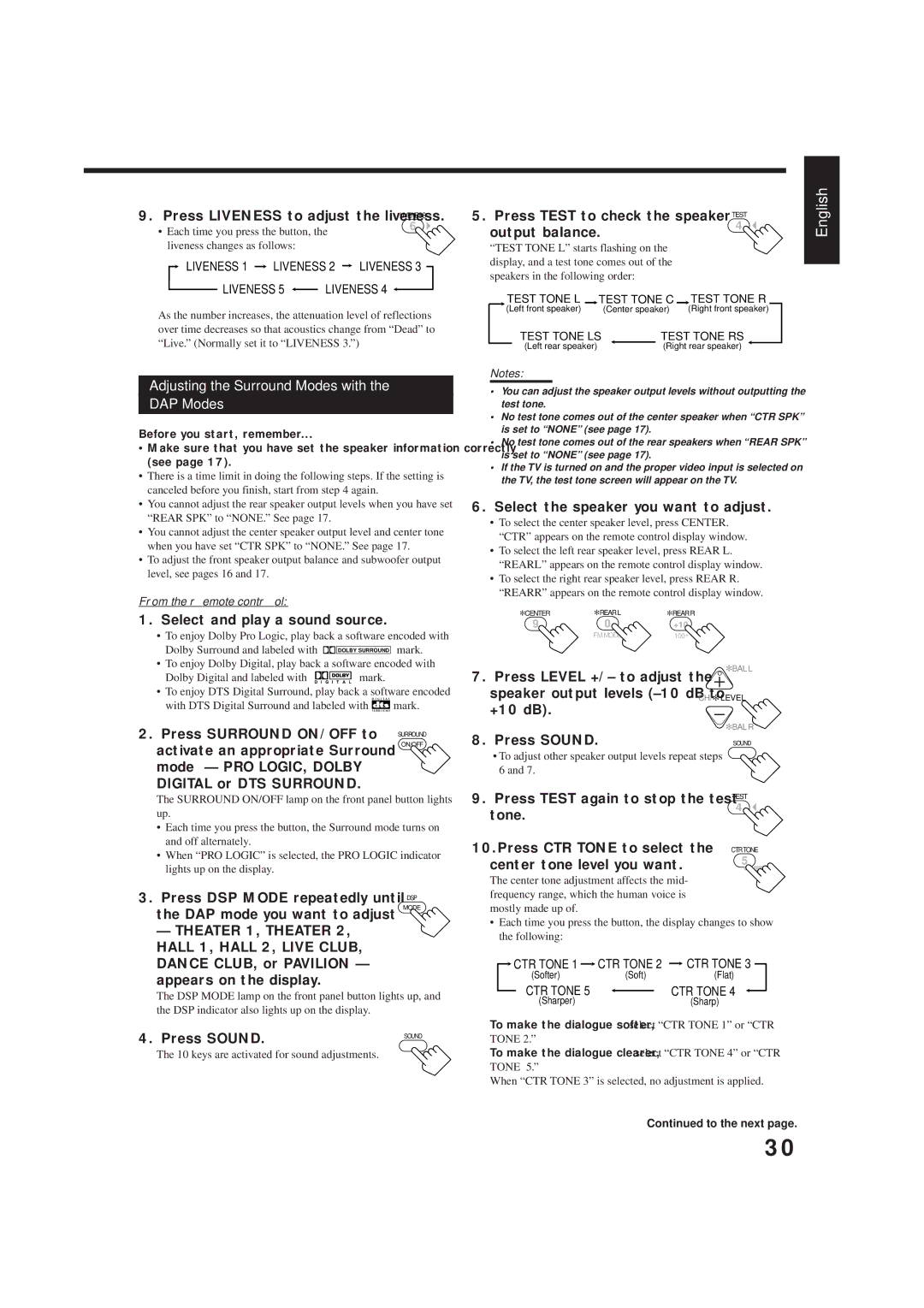 JVC RX-8012VSL manual Adjusting the Surround Modes with DAP Modes 