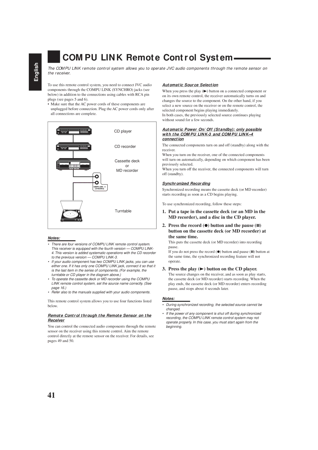 JVC RX-8012VSL manual Compu Link Remote Control System, Same time, Press the play 3 button on the CD player 