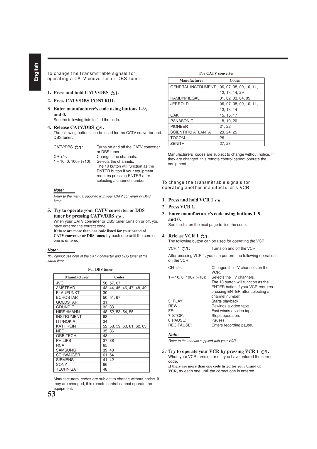 JVC RX-8012VSL manual Release CATV/DBS, Release VCR, Try to operate your VCR by pressing VCR 