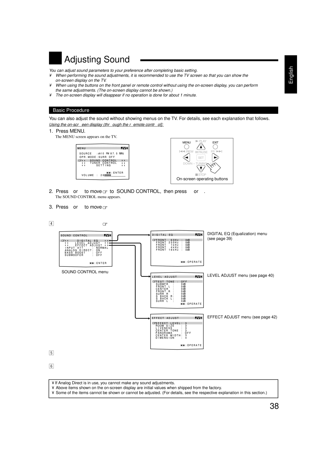 JVC RX-8020VBK manual Adjusting Sound 