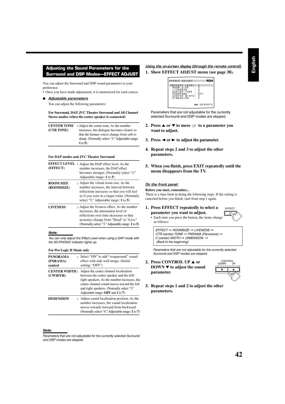 JVC RX-8020VBK manual Show Effect Adjust menu see 