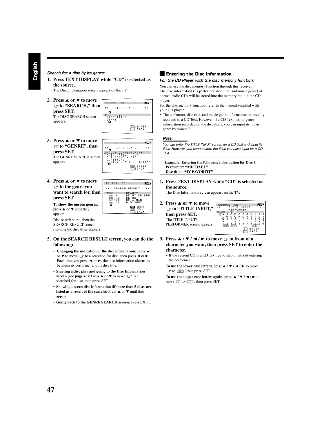 JVC RX-8020VBK manual Press 5 or ∞ to move To SEARCH, then Press SET 