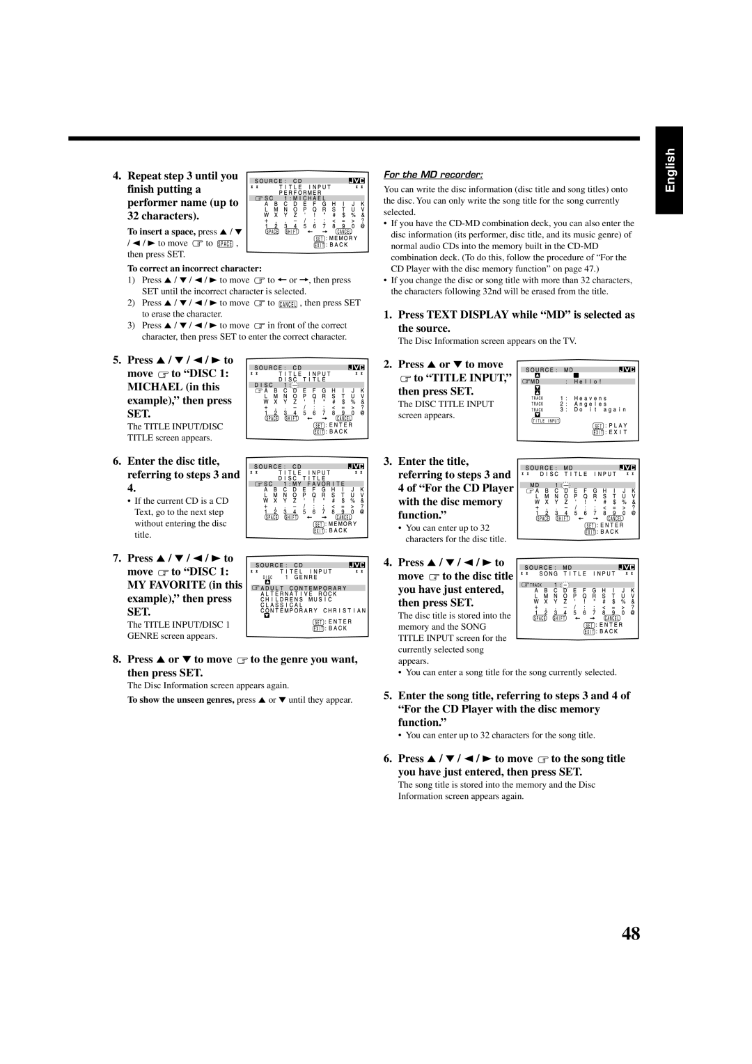 JVC RX-8020VBK manual Press Text Display while MD is selected as the source 