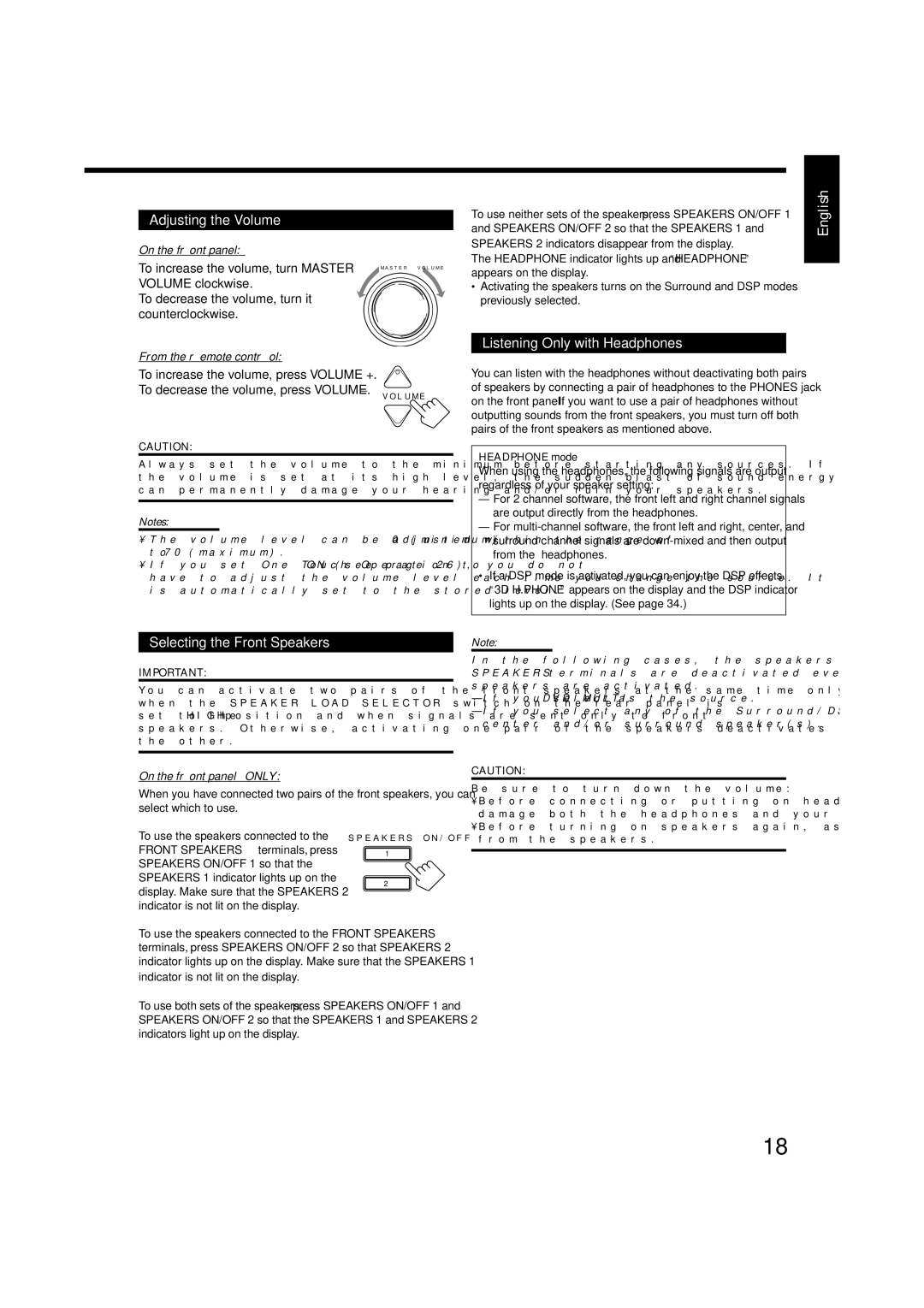 JVC RX-8020VBK manual Adjusting the Volume 