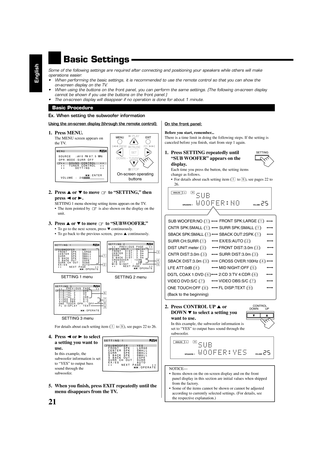 JVC RX-8020VBK manual Basic Settings, Setting 2 menu 