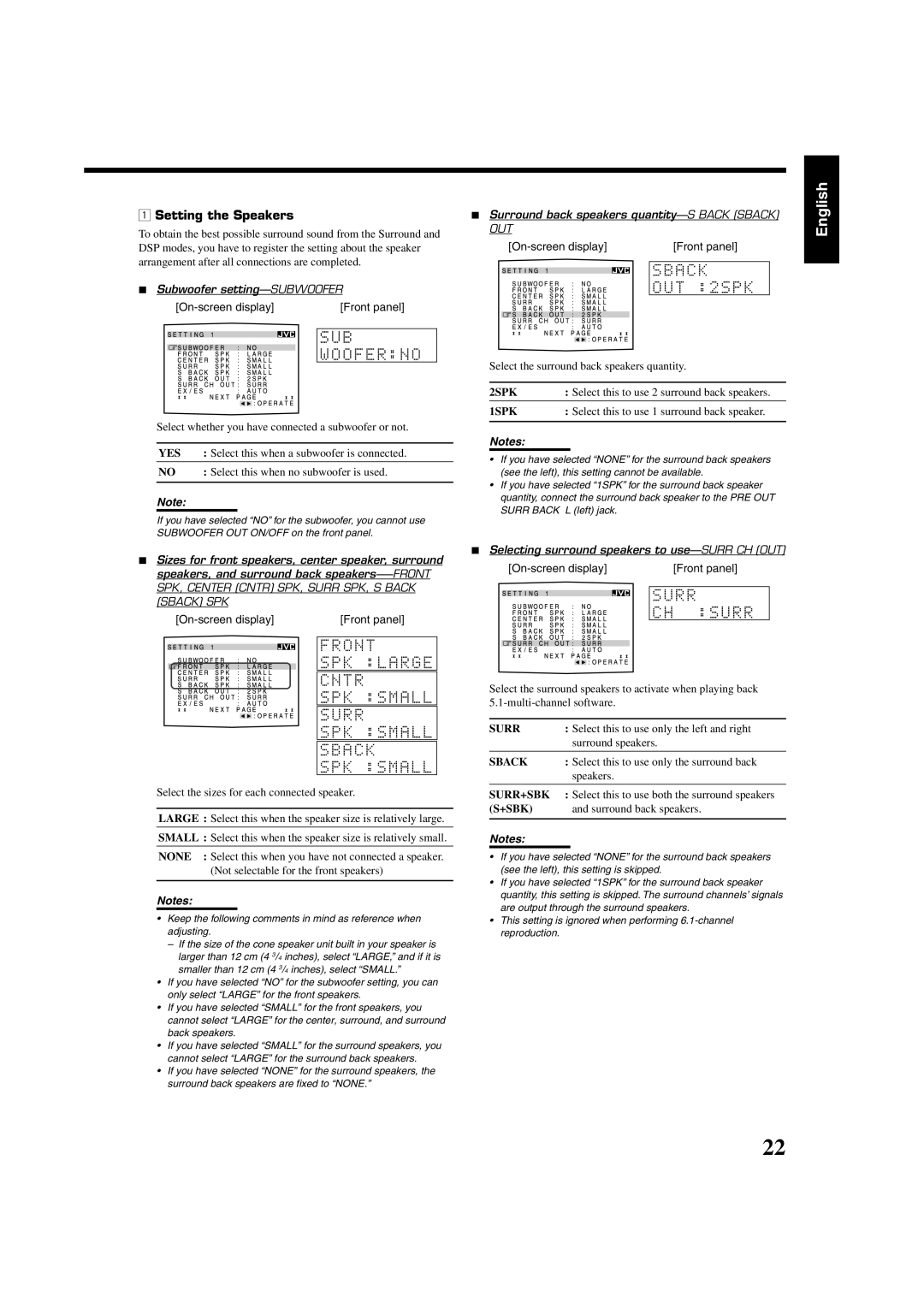 JVC RX-8020VBK manual Setting the Speakers 