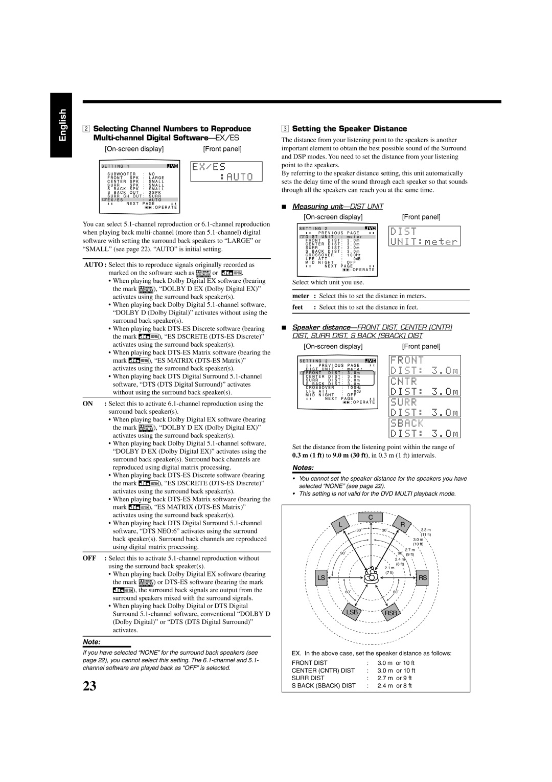 JVC RX-8020VBK manual Setting the Speaker Distance, Measuring unit-DIST Unit 