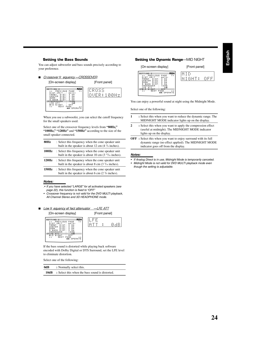 JVC RX-8020VBK manual Setting the Bass Sounds 