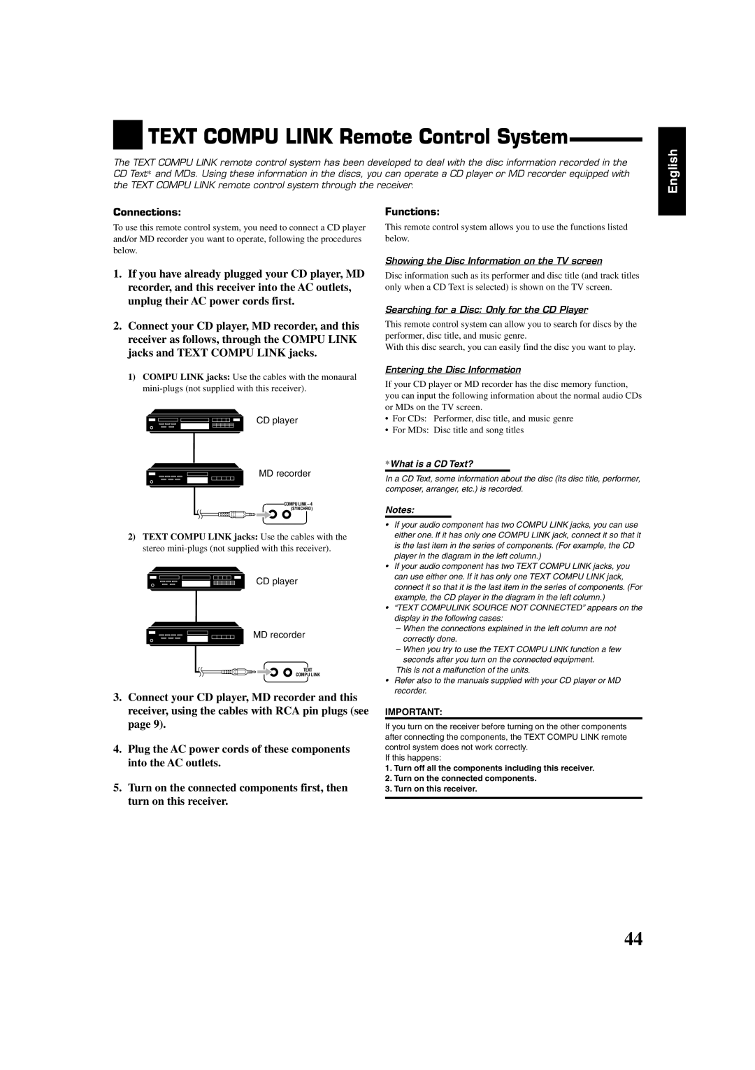 JVC RX-8020VBK manual TEXT COMPU LINK Remote Control System, English 