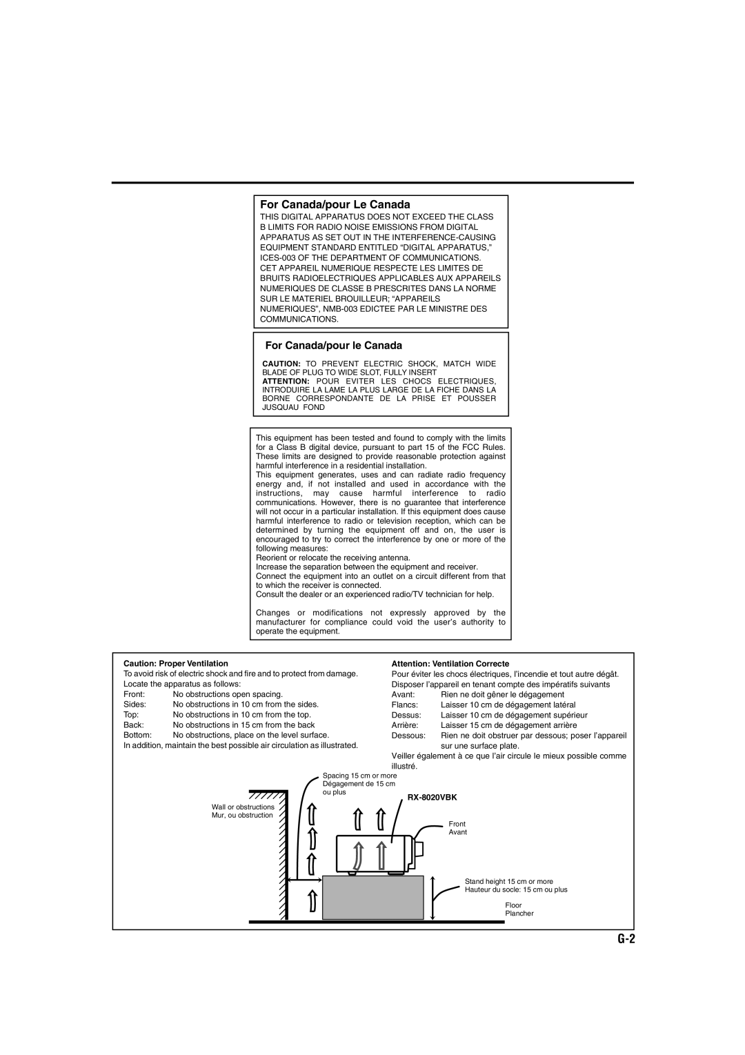 JVC RX-8020VBK manual For Canada/pour Le Canada, For Canada/pour le Canada, Caution Proper Ventilation 
