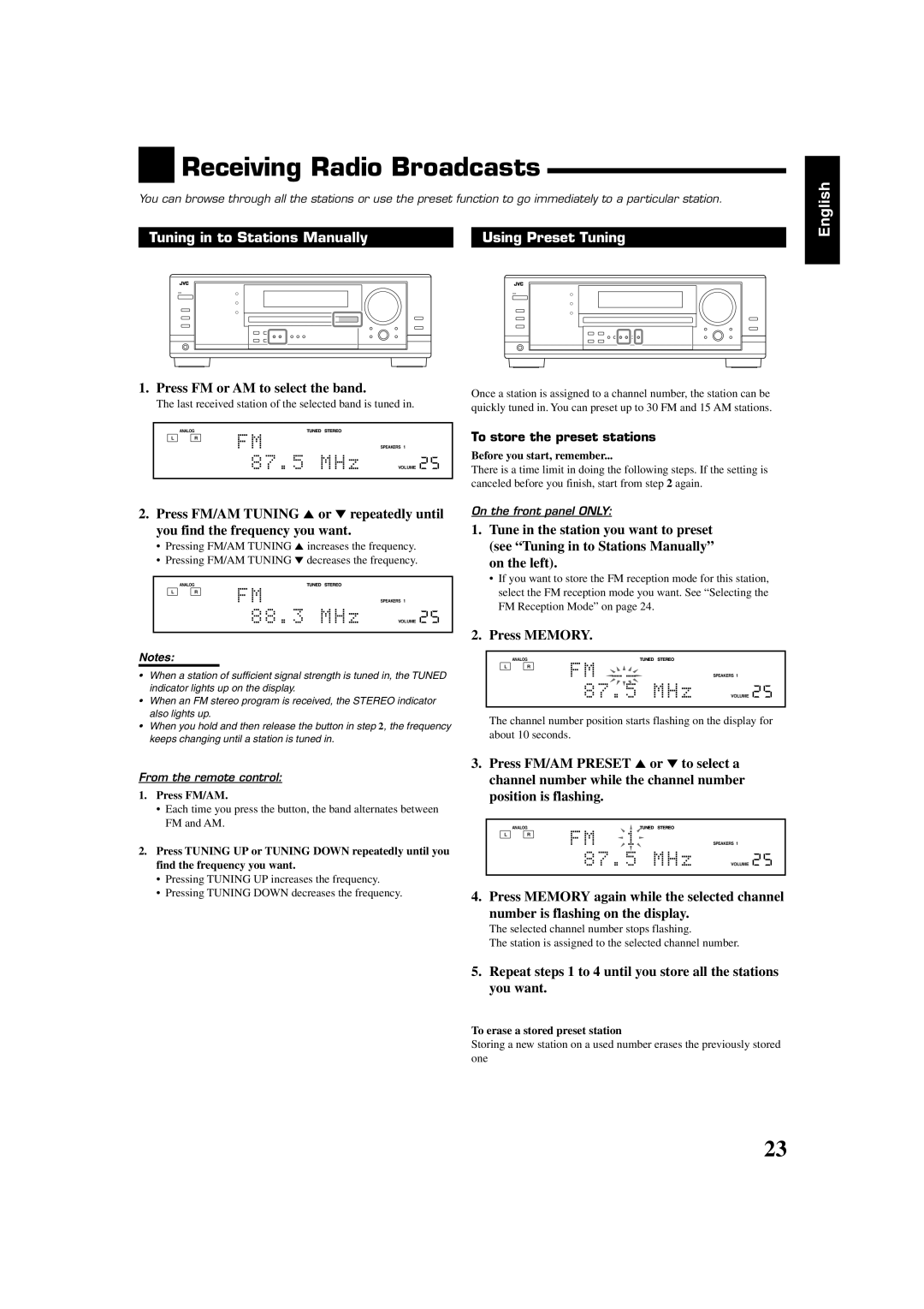 JVC RX-8030VBK, RX-7030VBK manual Receiving Radio Broadcasts 