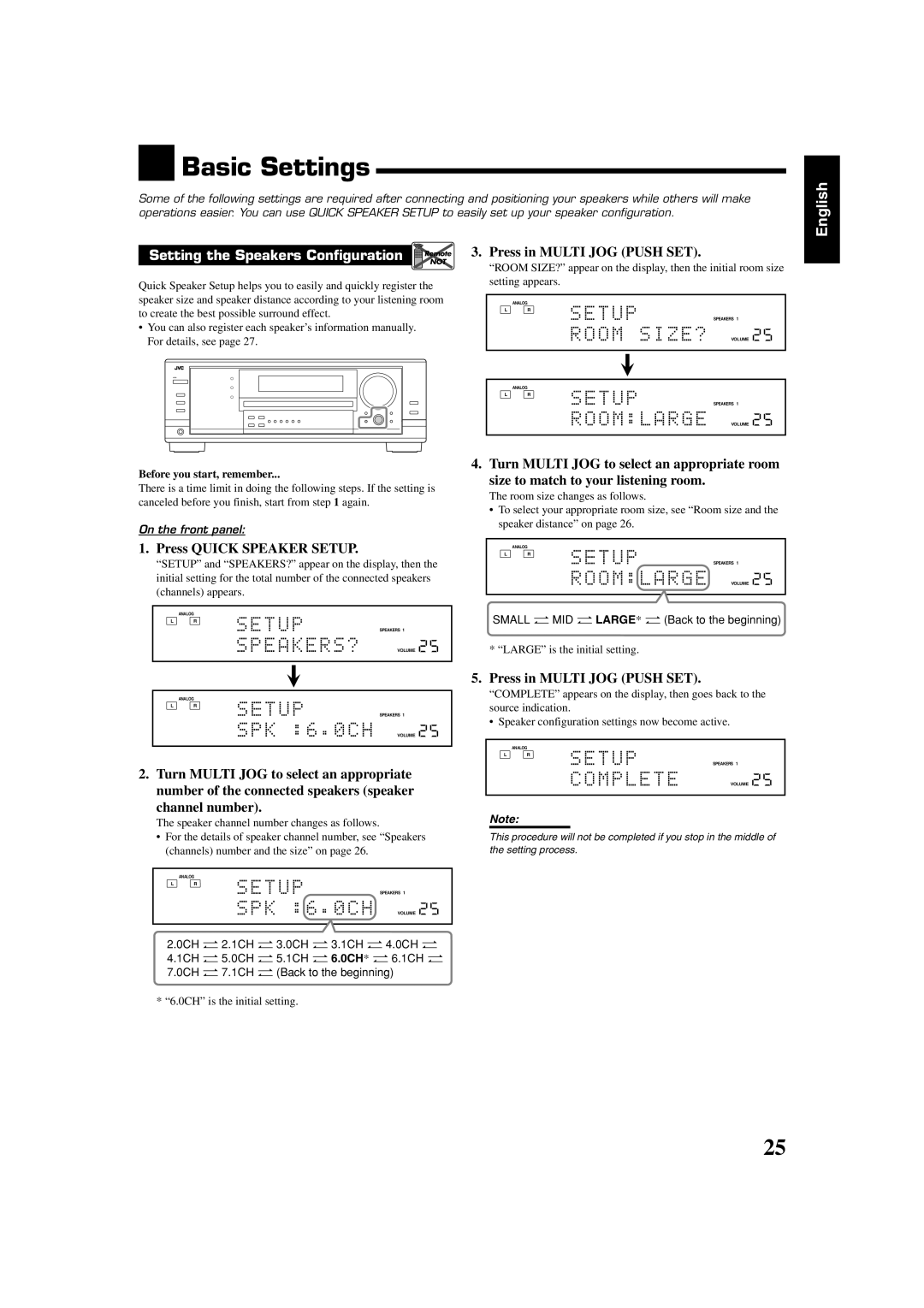 JVC RX-8030VBK, RX-7030VBK manual Basic Settings 