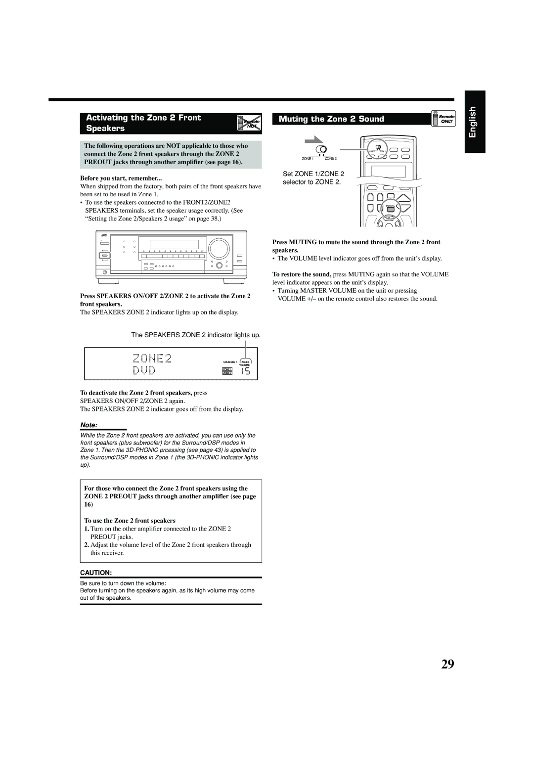 JVC RX-8040B manual Activating the Zone 2 Front 