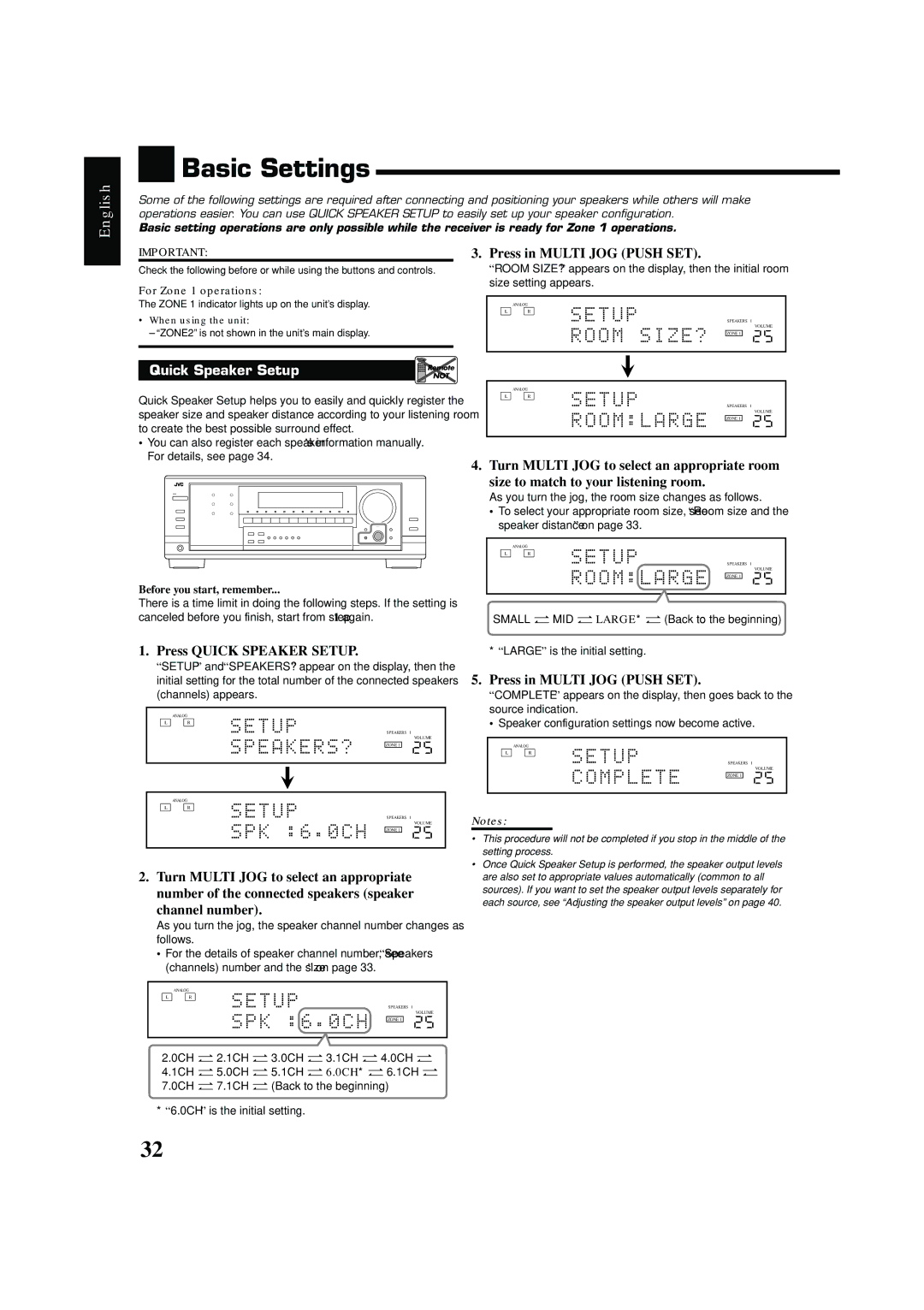 JVC RX-8040B manual Basic Settings 