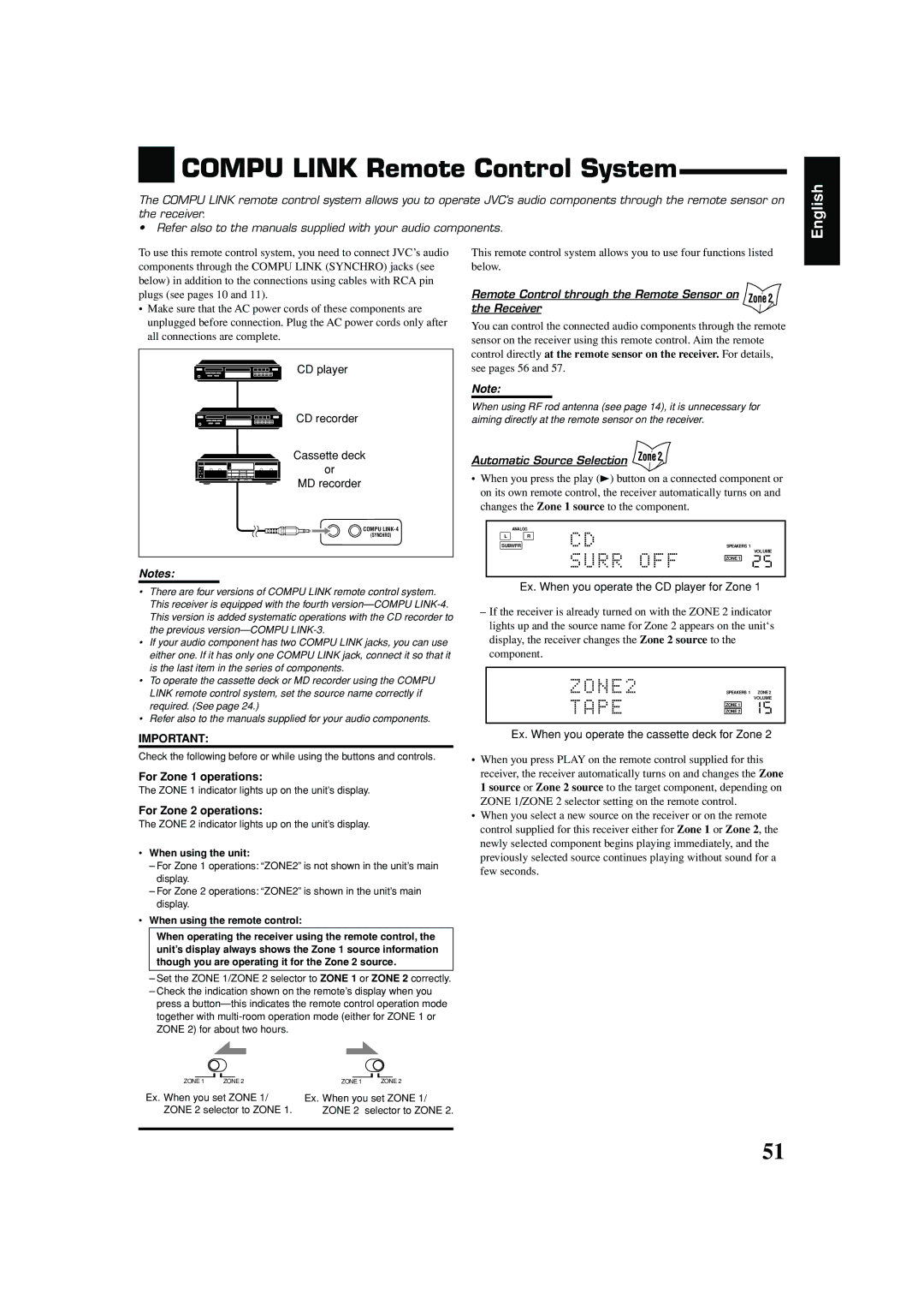 JVC RX-8040B manual Compu Link Remote Control System 